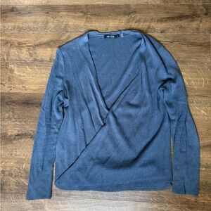 Nic+Zoe Slate Blue Wrap-Style Long Sleeve Sweater